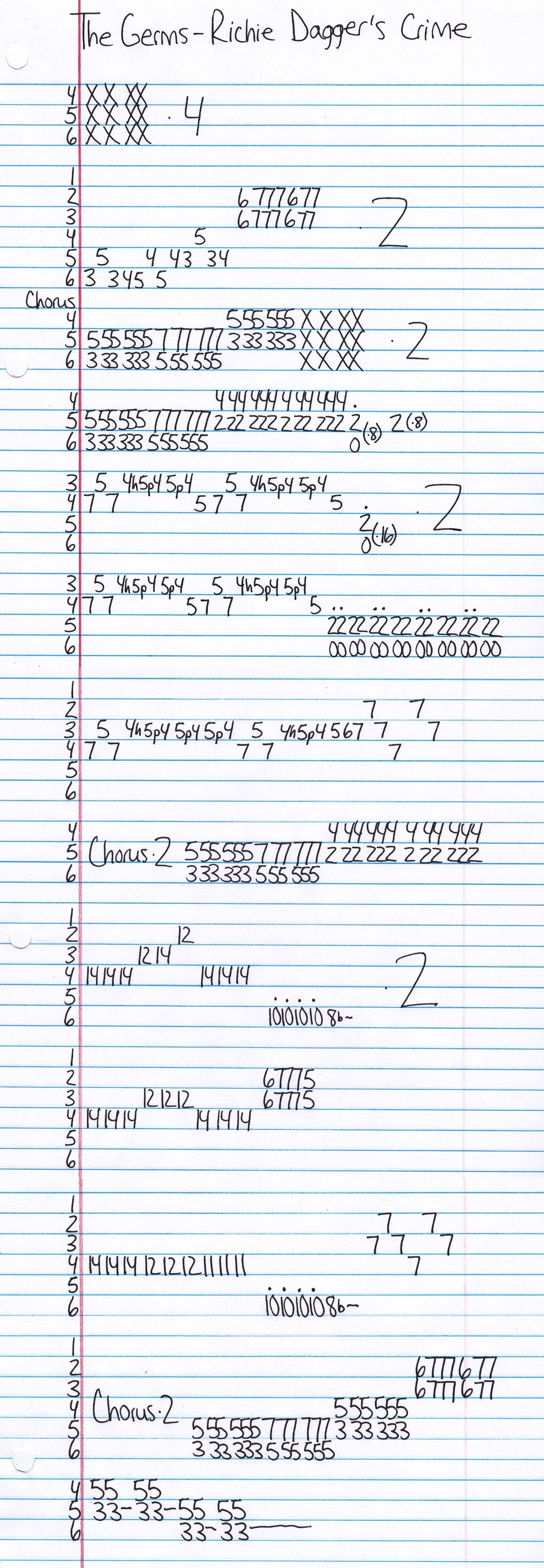 High quality guitar tab for Richie Dagger's Crime by The Germs off of the album G.I.. ***Complete and accurate guitar tab!***